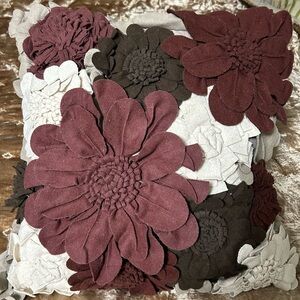 Ethan Allen Custom Made Floral Accent Pillow in Burgundy and Cream. 20x20